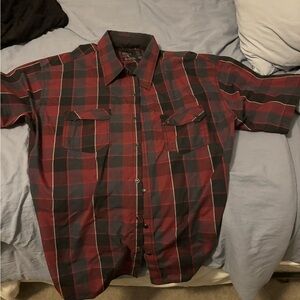 MICROS Red/black Plaid Check Shortsleeve Casual Button Up Rockstar XL Los Angele